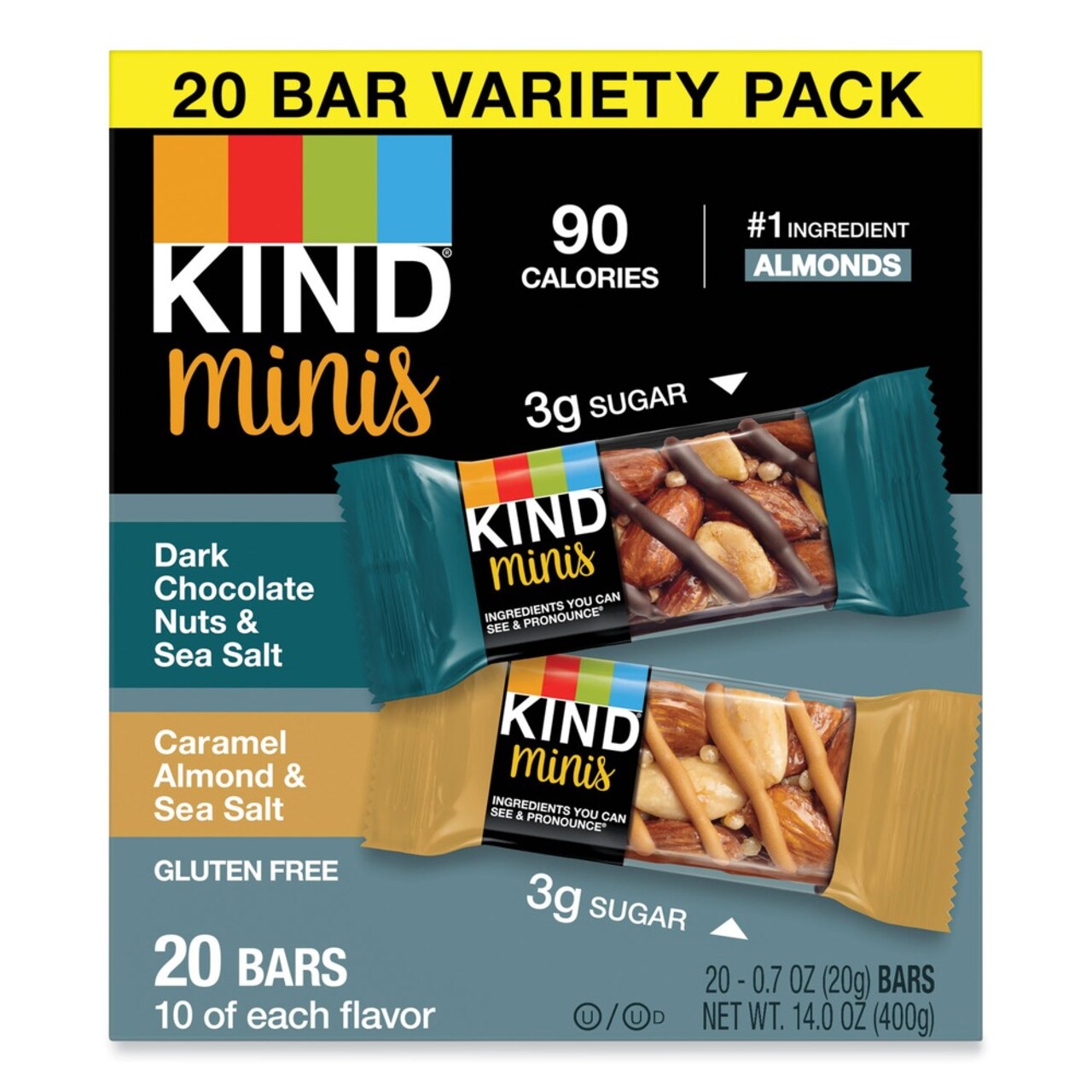 KIND 0.7 oz. Minis - Dark Chocolate Nuts and Sea Salt/Caramel Almond and Sea Salt (20/Pack)